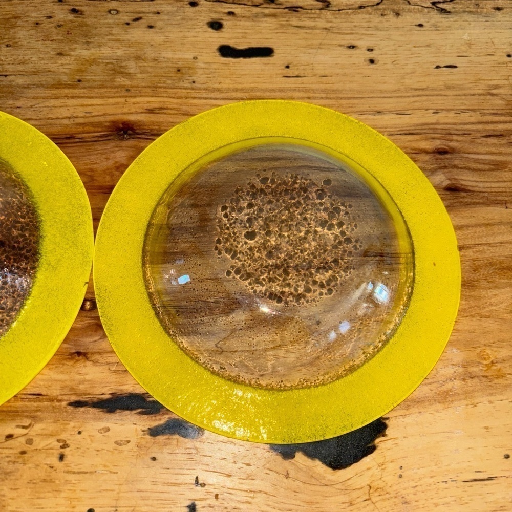 FIRE & ICE ART GLASS SET OF 2 - 7” ROUND SAUCE BOWLS 1” DEEP - Picture 6 of 10